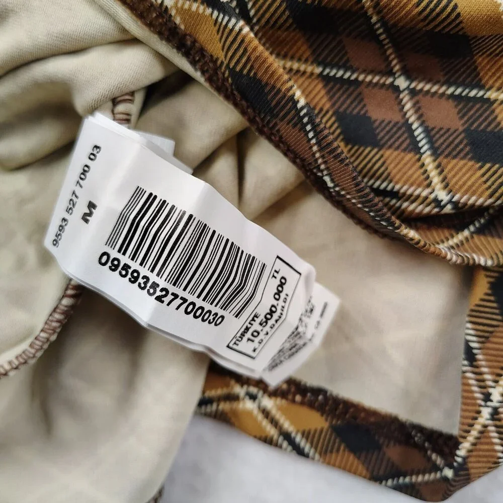 Zara Knitwear Shirt Brown Plaid 3/4 Sleeve Sz Medium - Picture 5 of 9